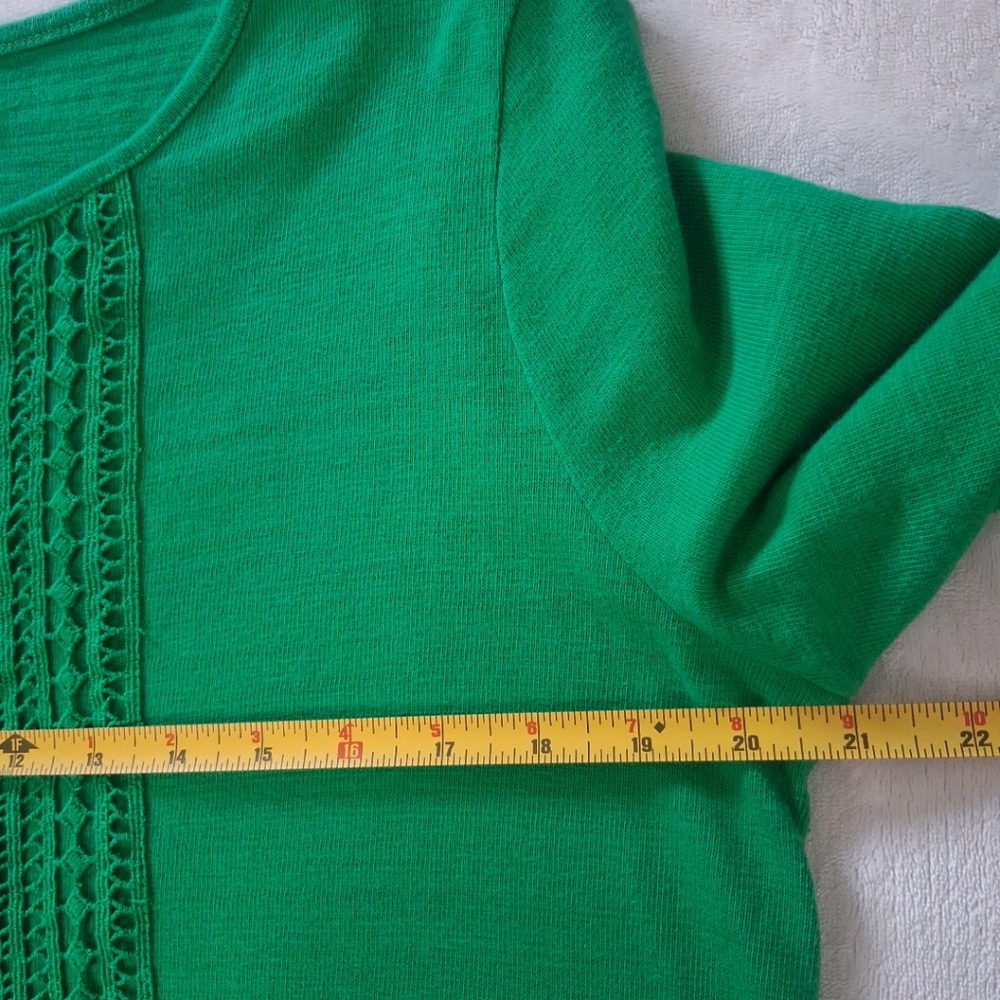 Charter Club Top Long Sleeve Green Round Neck Embroidered Petite Large - Picture 13 of 15